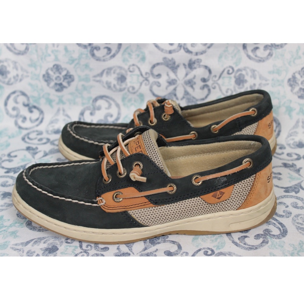 Sperry‎ Top Sider Boat Shoes Womens 6.5M Navy Tan Mesh Leather Laces